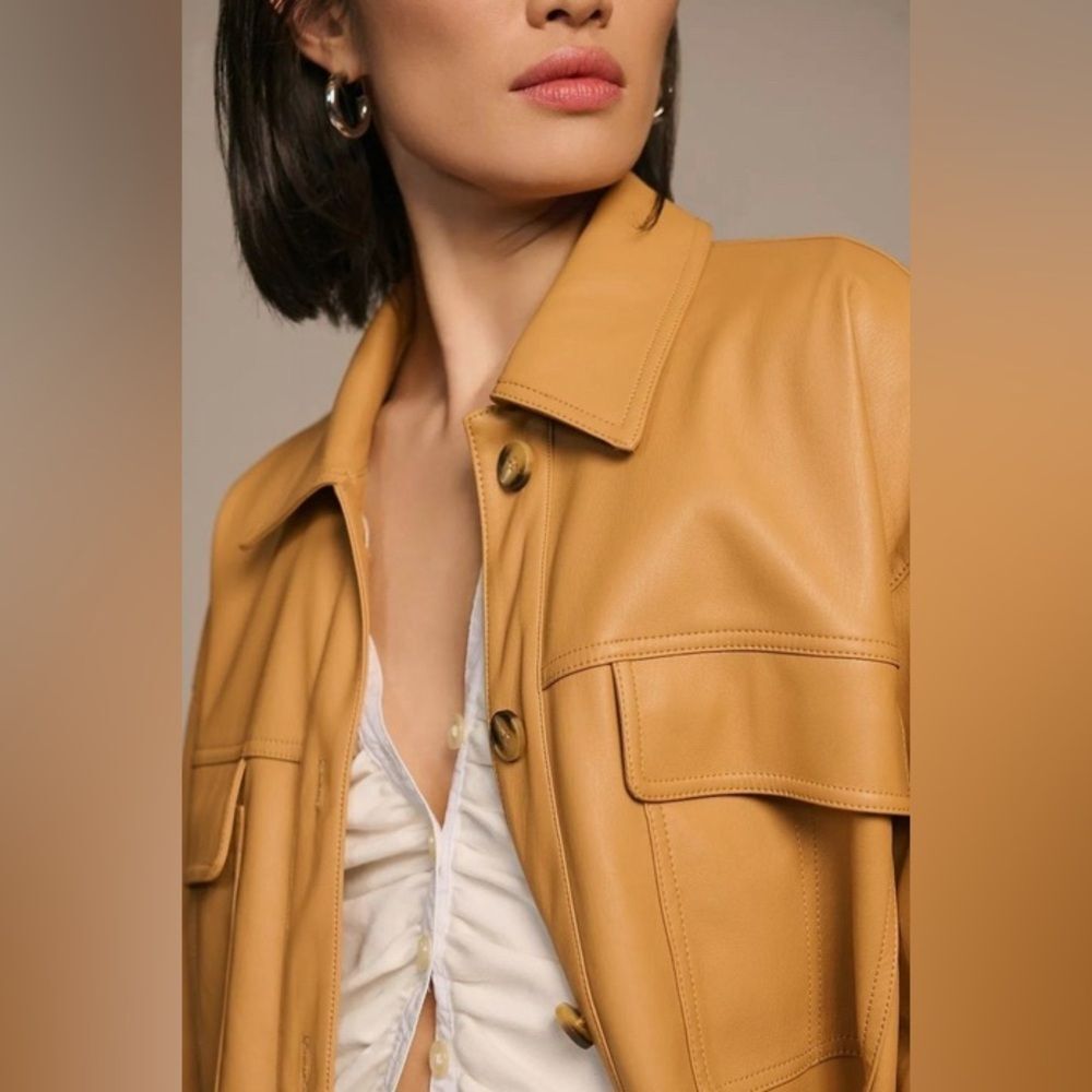 Anthropologie Maeve Faux Leather Oversized Shirt Jacket - Picture 2 of 15